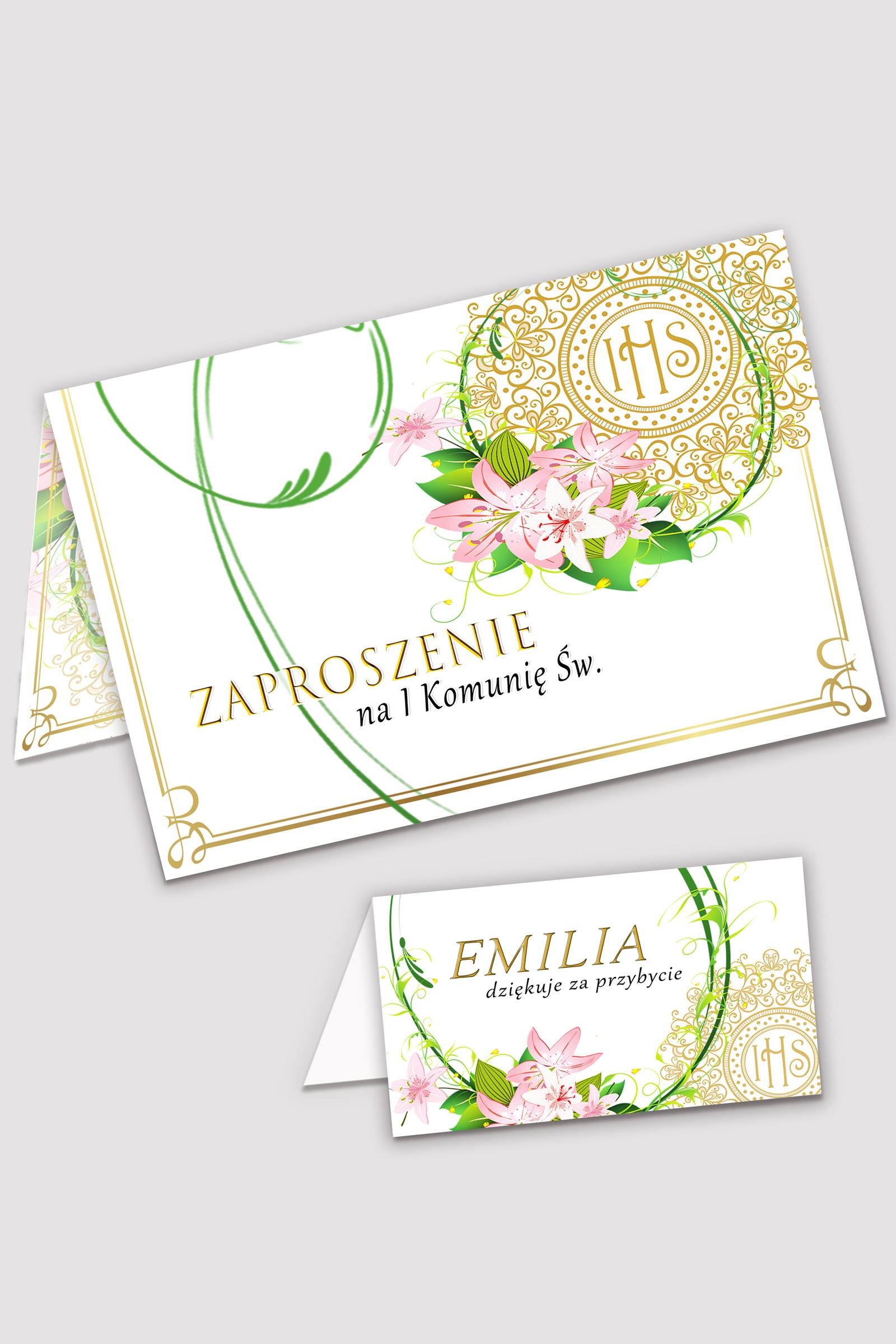 Personalizowane zaproszenia komunijne i winietki - Delikatność lilii - obraz 0