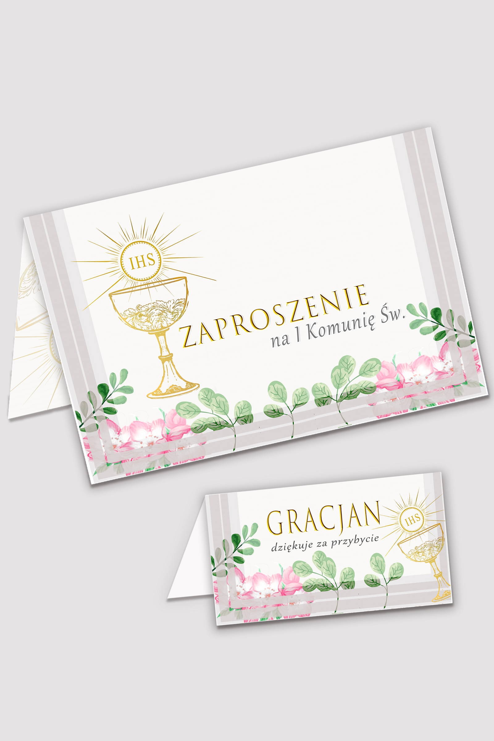 Personalizowane zaproszenia komunijne i winietki - Fiołki akwarelka - obraz 0