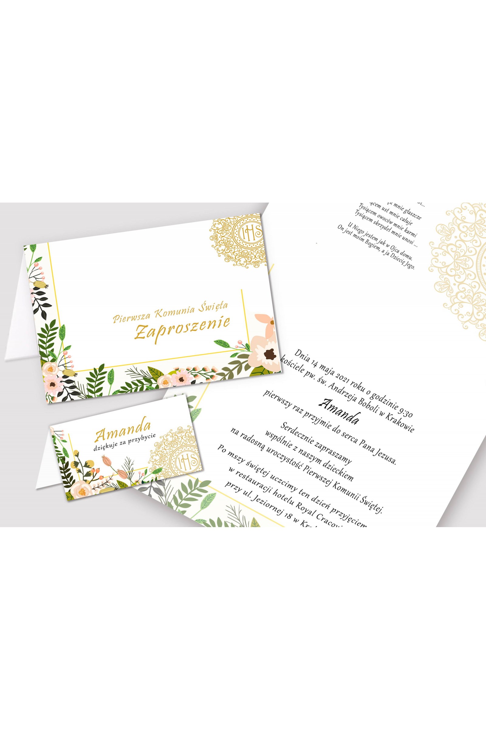 Personalizowane zaproszenia komunijne i winietki - Pastelowe maki - obraz 1