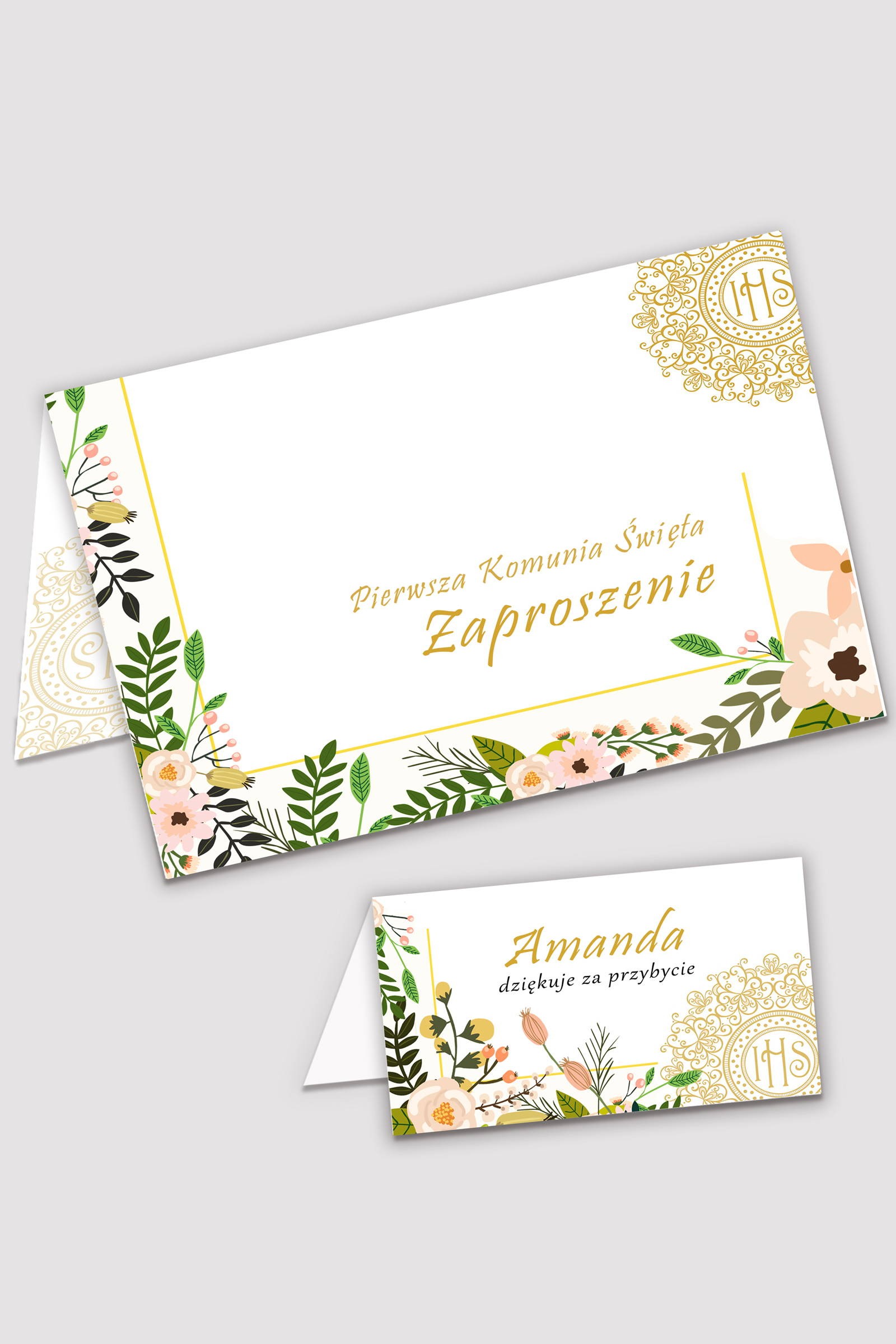 Personalizowane zaproszenia komunijne i winietki - Pastelowe maki - obraz 0