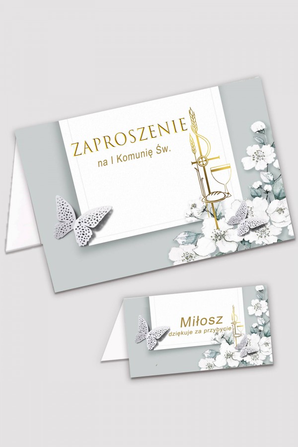 Personalizowane zaproszenia komunijne i winietki - Jaśminowy ogród