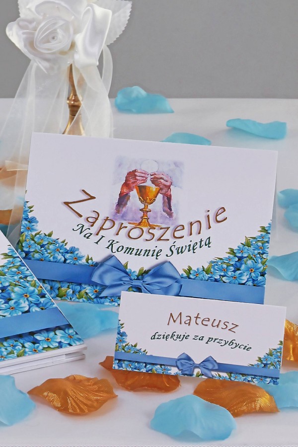 Personalizowane zaproszenia komunijne i winietki - Niezapominajka