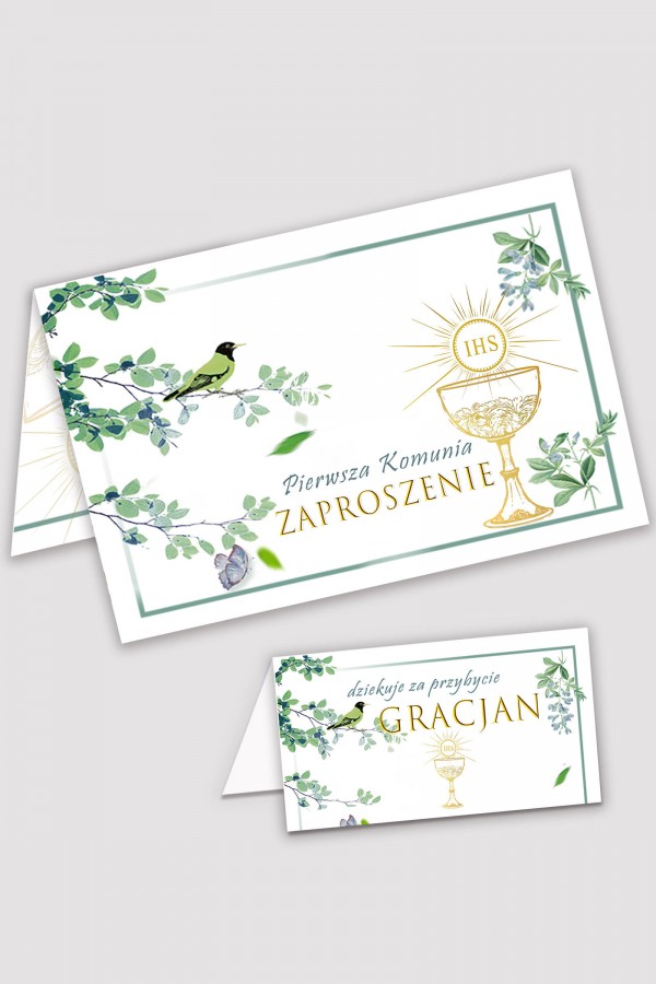 Personalizowane zaproszenia komunijne i winietki - Słowik w gaju