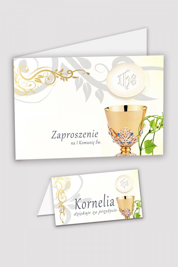 Personalizowane zaproszenia komunijne i winietki - Kielich