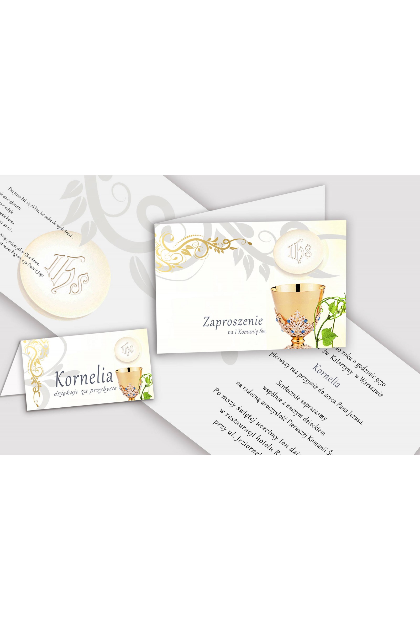 Personalizowane zaproszenia komunijne i winietki - Kielich - obraz 1
