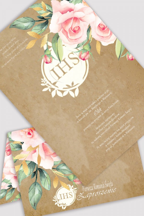Personalizowane zaproszenia komunijne z zestawów - Pergaminowy bukiet
