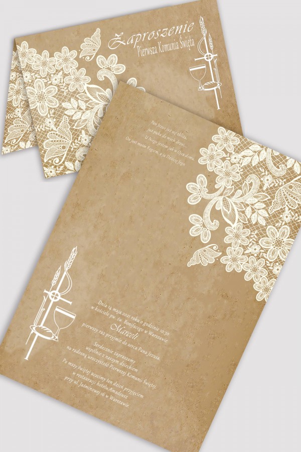 Personalizowane zaproszenia komunijne z zestawów - Pergaminowy motylek
