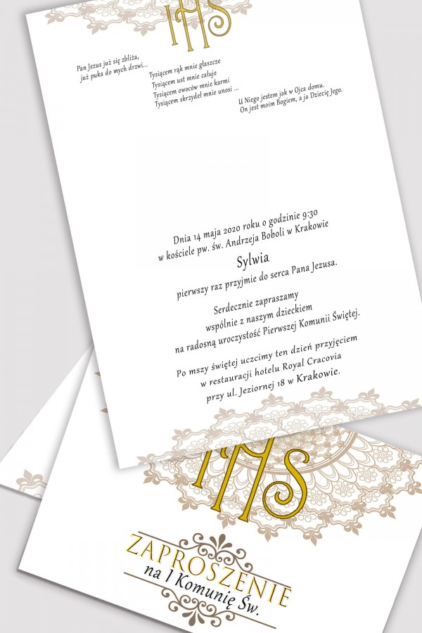 Personalizowane zaproszenia komunijne z zestawów - Rozeta
