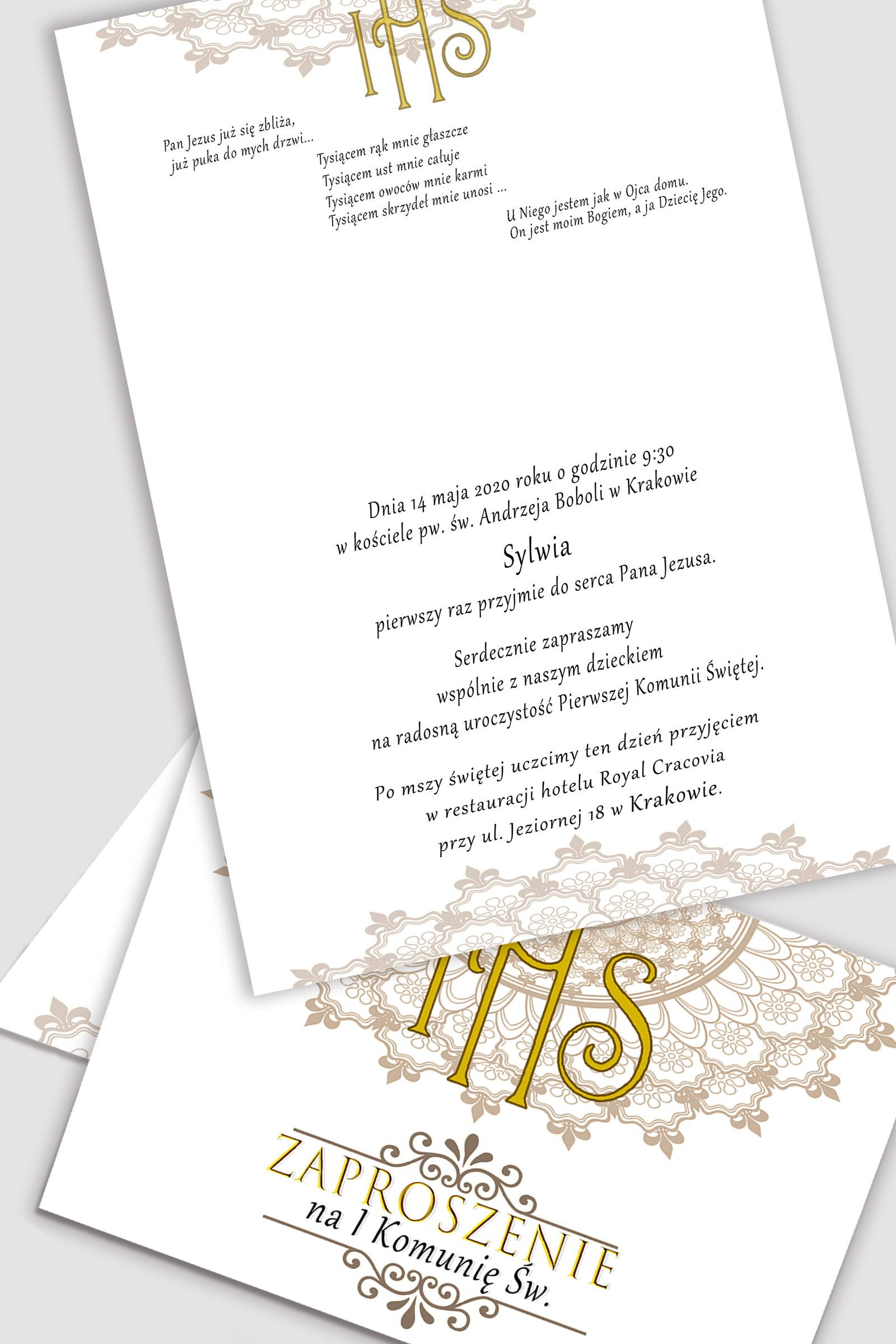 Personalizowane zaproszenia komunijne z zestawów - Rozeta - obraz 0