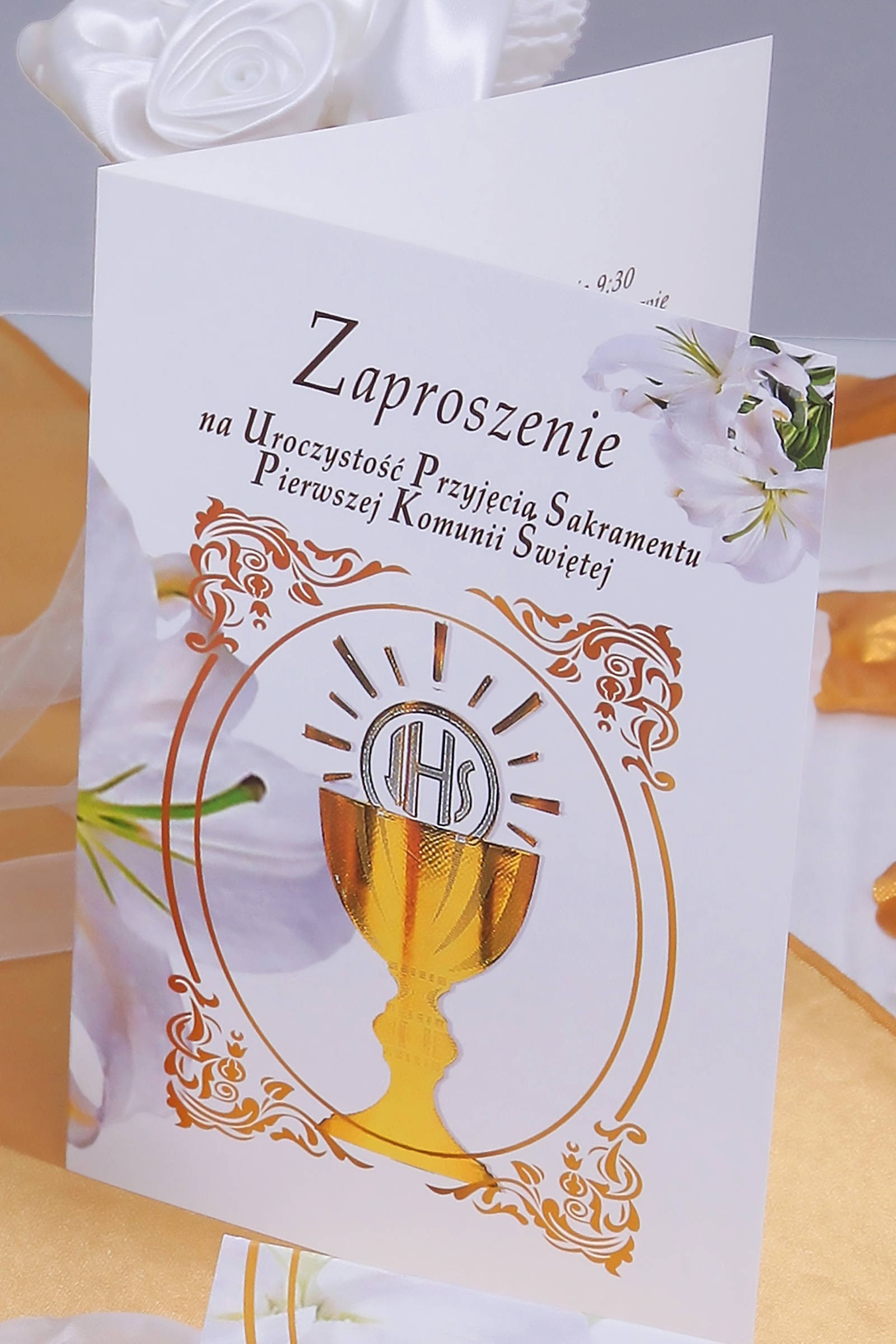 Personalizowane zaproszenia komunijne z zestawów - Złoty - obraz 0