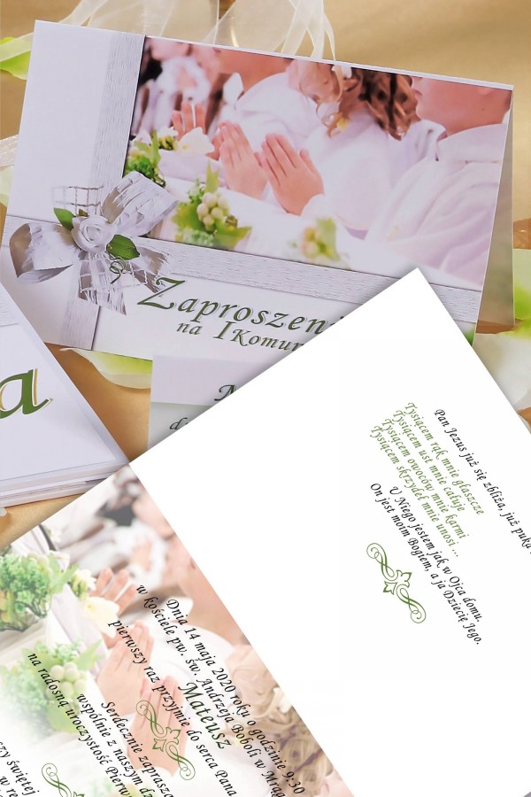 Personalizowane zaproszenia komunijne z zestawów - Biel dzieci