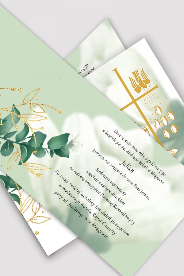 Personalizowane zaproszenia komunijne z zestawów - Biały płatek