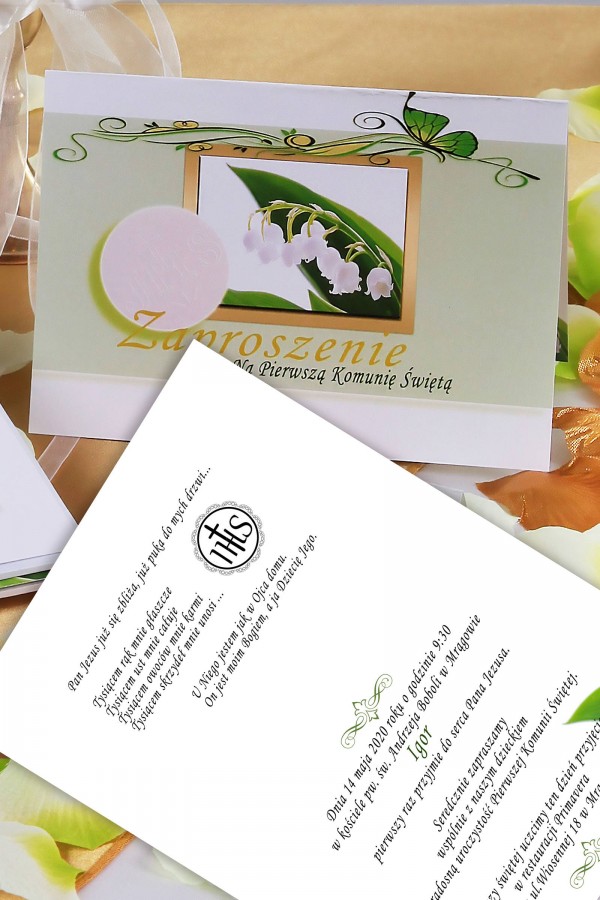 Personalizowane zaproszenia komunijne z zestawów - Konwalia