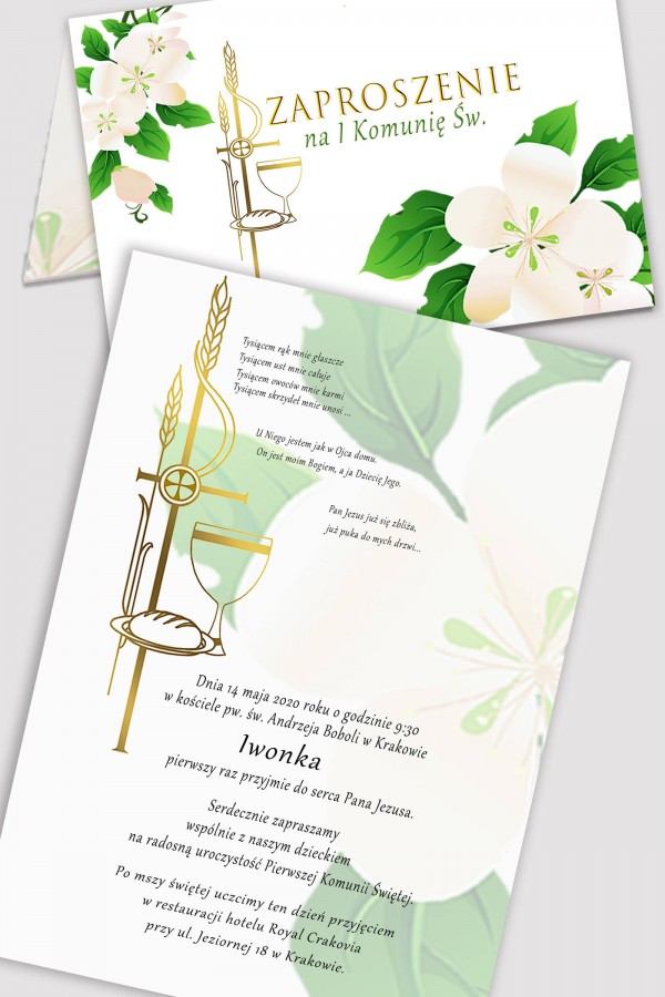 Personalizowane zaproszenia komunijne z zestawów - Świeżość poranka