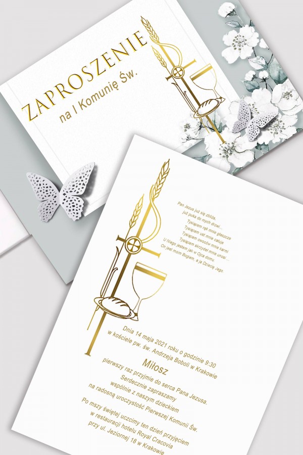 Personalizowane zaproszenia komunijne z zestawów - Jaśminowy ogród