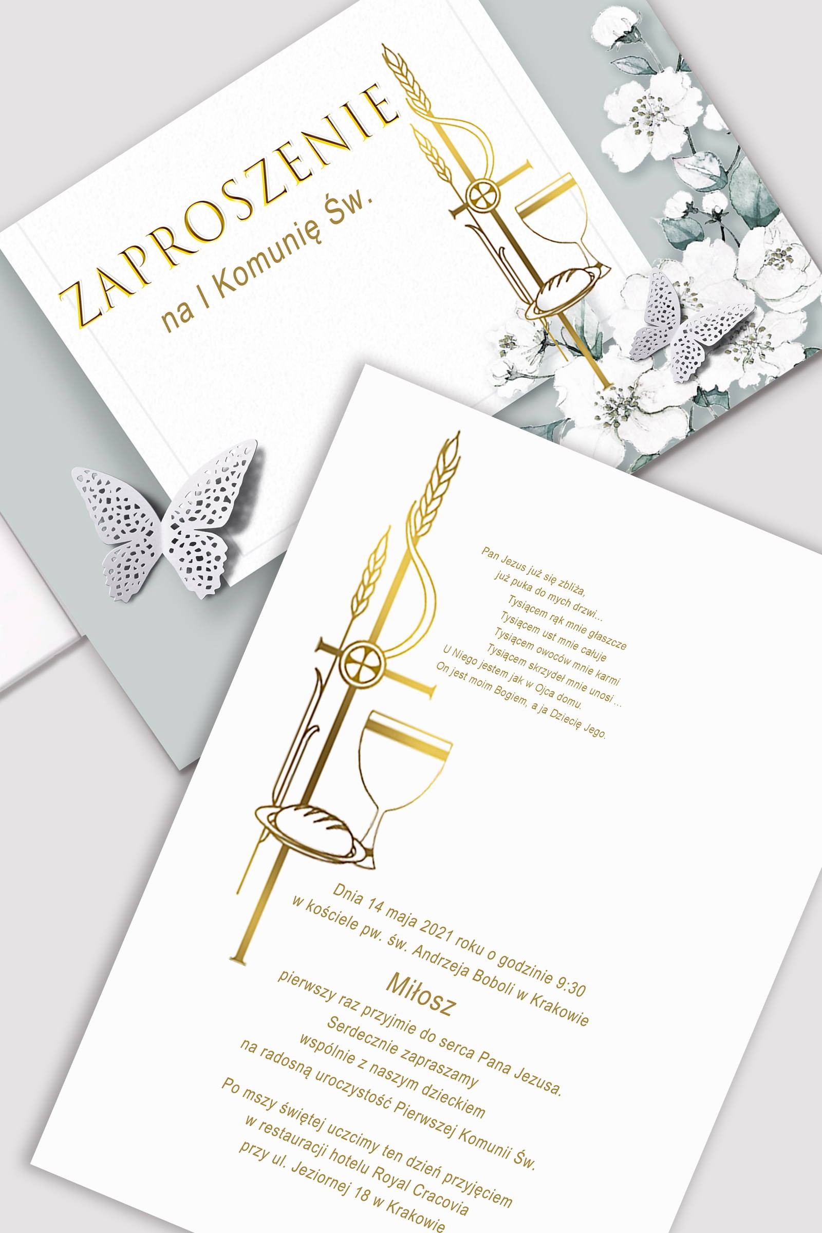 Personalizowane zaproszenia komunijne z zestawów - Jaśminowy ogród - obraz 0