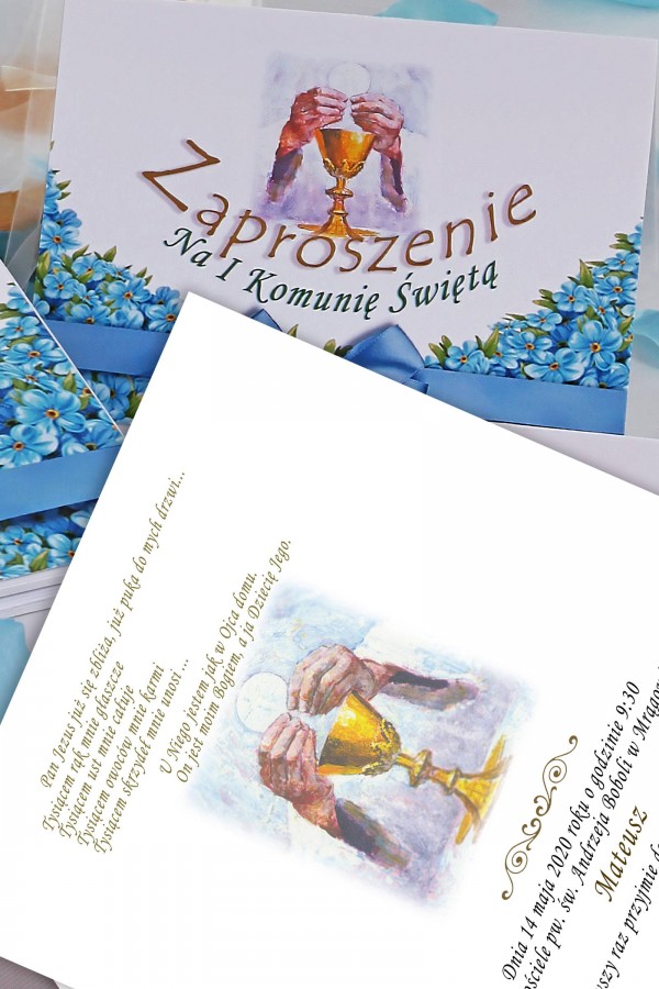 Personalizowane zaproszenia komunijne z zestawów - Niezapominajka
