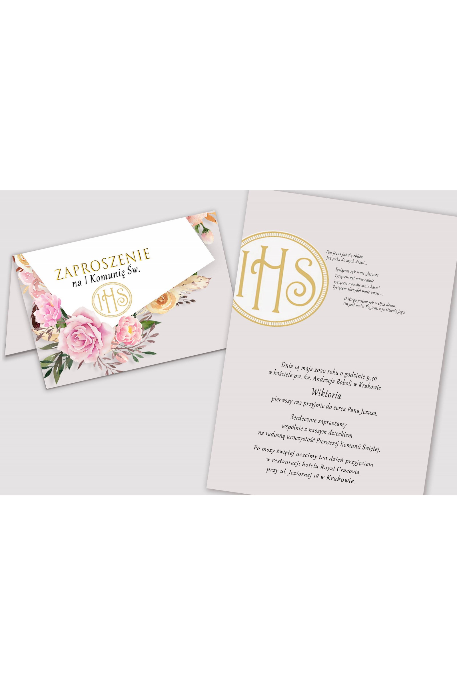 Personalizowane zaproszenia komunijne z zestawów - Piwonia i róża - obraz 2