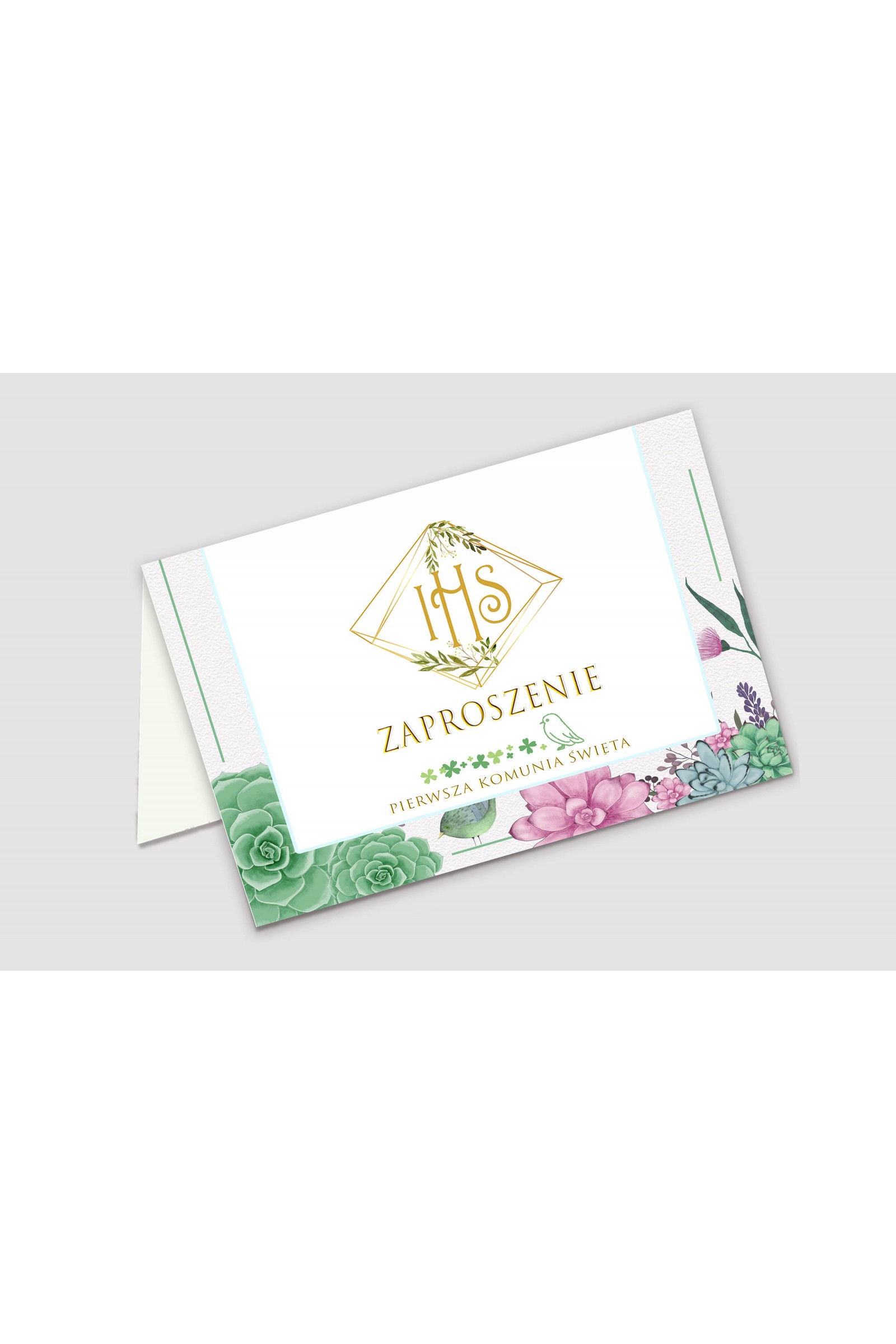 Personalizowane zaproszenia komunijne z zestawów - Diamencik z eukaliptusem - obraz 1