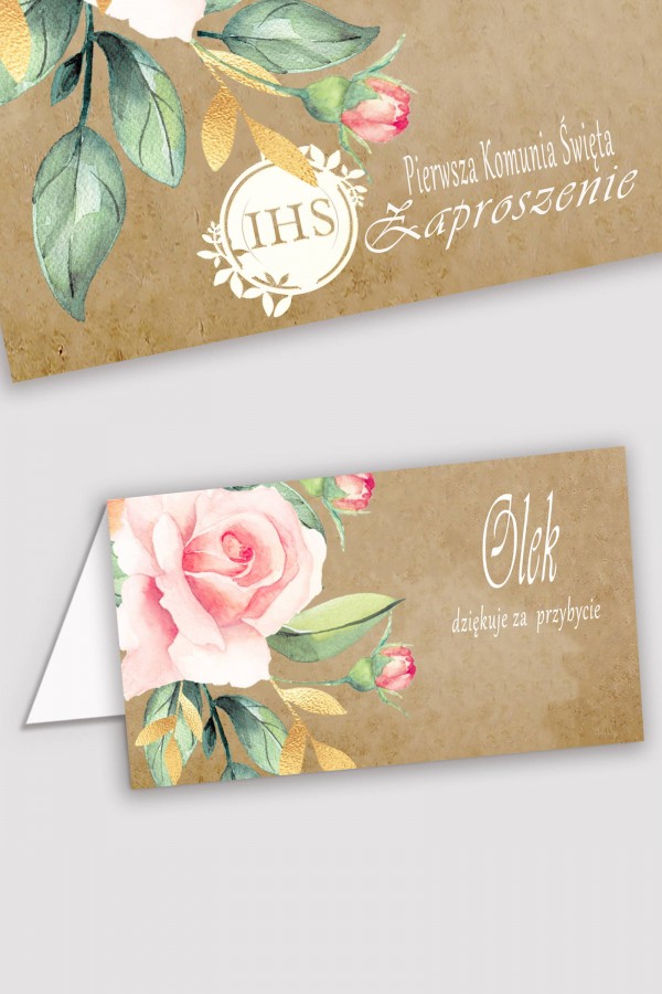 Personalizowane winietki komunijne - Pergaminowy bukiet