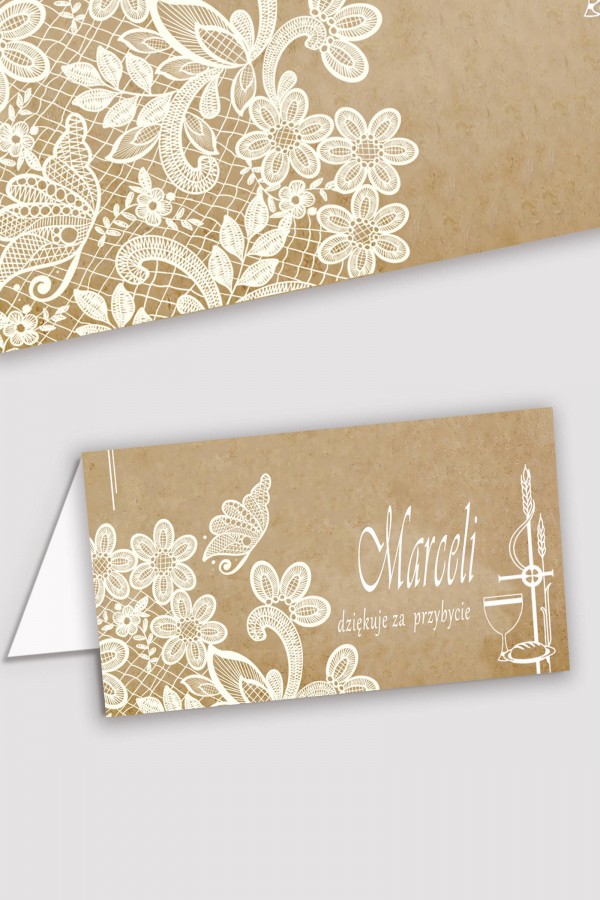 Personalizowane winietki komunijne - Pergaminowy motylek