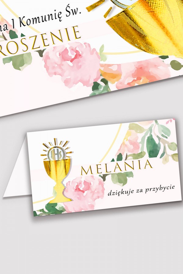 Personalizowane winietki komunijne - Akwarelka różowa