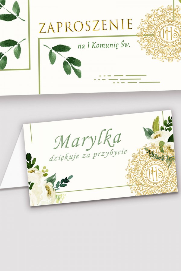 Personalizowane winietki komunijne - Biały bukiecik