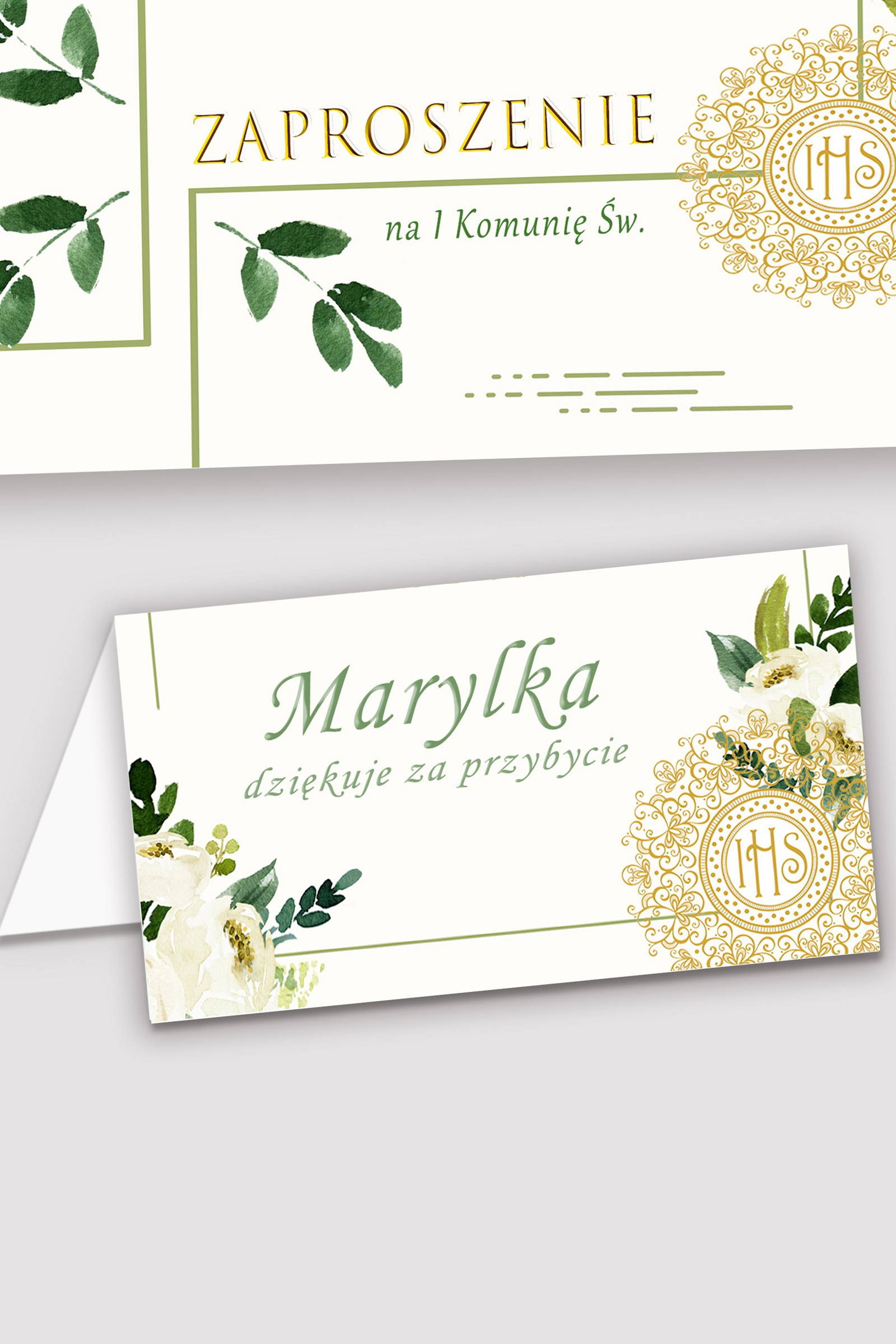 Personalizowane winietki komunijne - Biały bukiecik - obraz 0