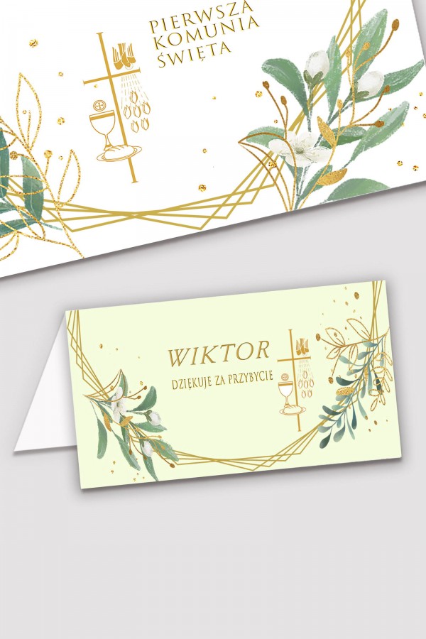 Personalizowane winietki komunijne - Złoto i gałązki