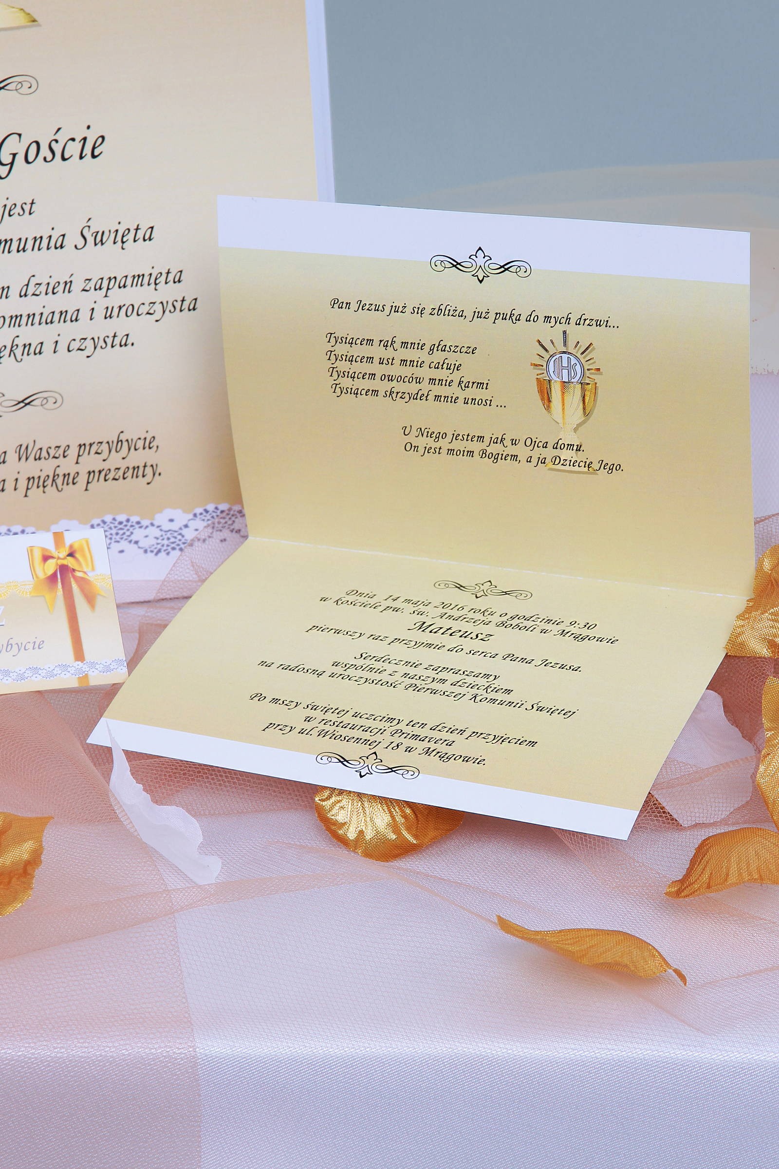 Personalizowane winietki komunijne - Koronka złota - obraz 2