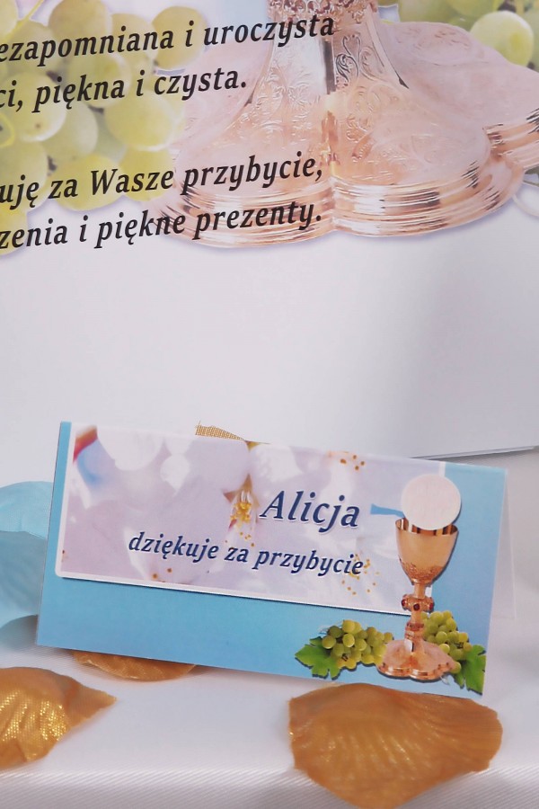 Personalizowane winietki komunijne - Turkusowa jabłoń