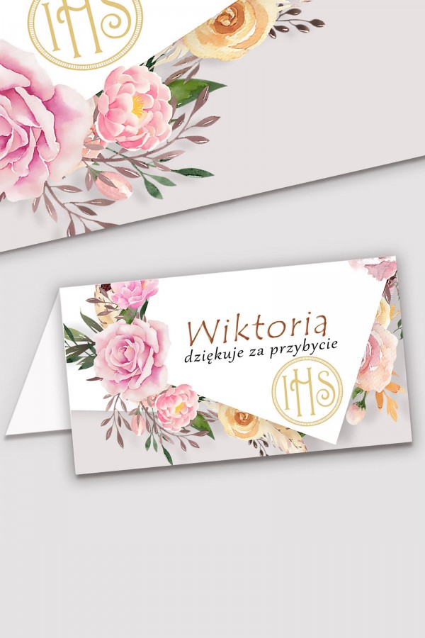 Personalizowane winietki komunijne - Piwonia i róża