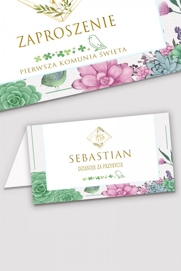 Personalizowane winietki komunijne - Diamencik z eukaliptusem