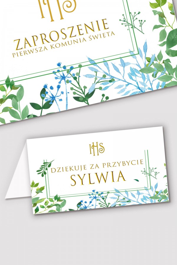 Personalizowane winietki komunijne - Wiosenne listki