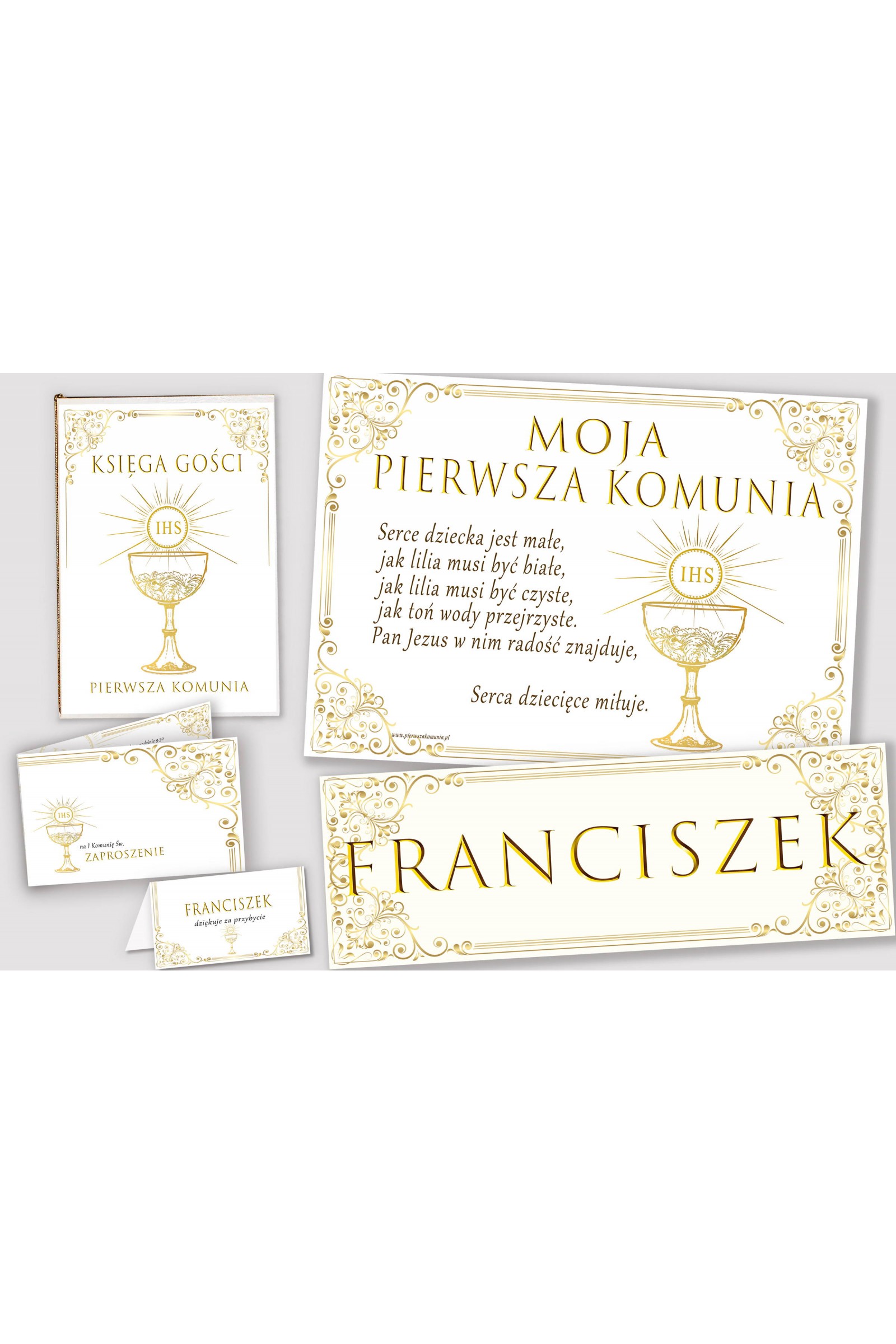 Personalizowany dekoracyjny zestaw komunijny - Royal Gold - obraz 1