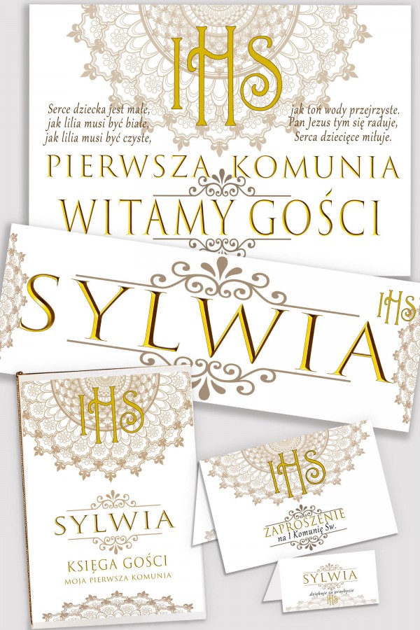 Personalizowany dekoracyjny zestaw komunijny - Rozeta
