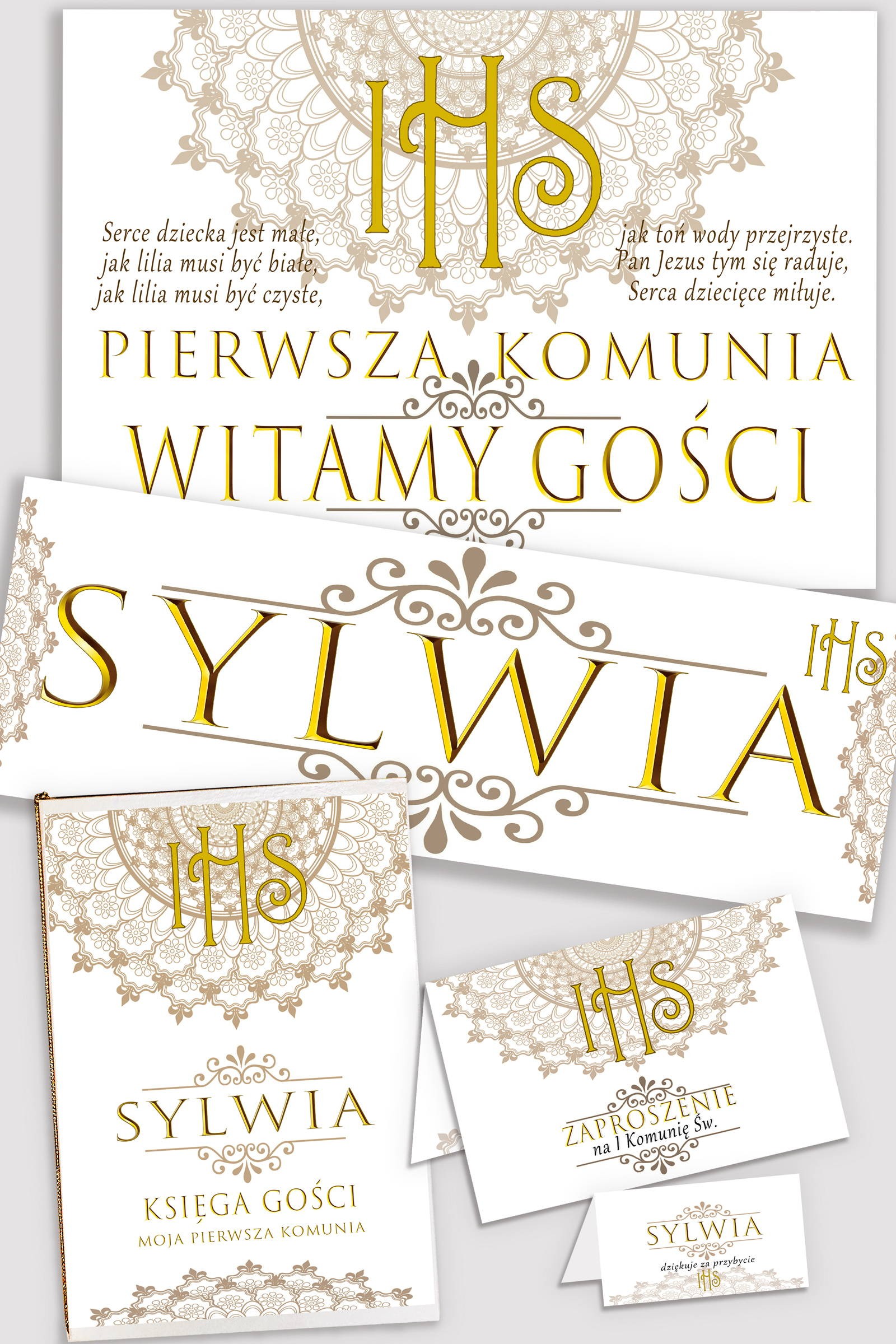 Personalizowany dekoracyjny zestaw komunijny - Rozeta - obraz 0