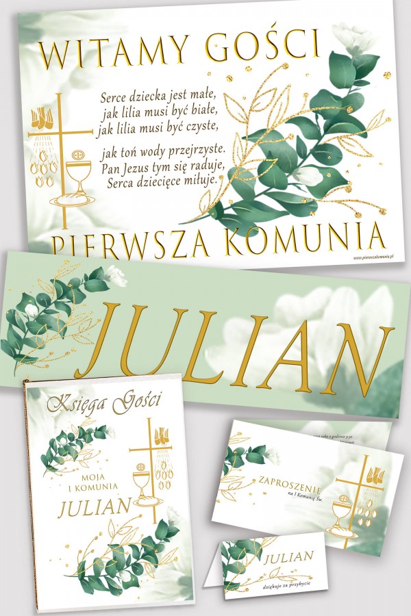Personalizowany dekoracyjny zestaw komunijny - Biały płatek