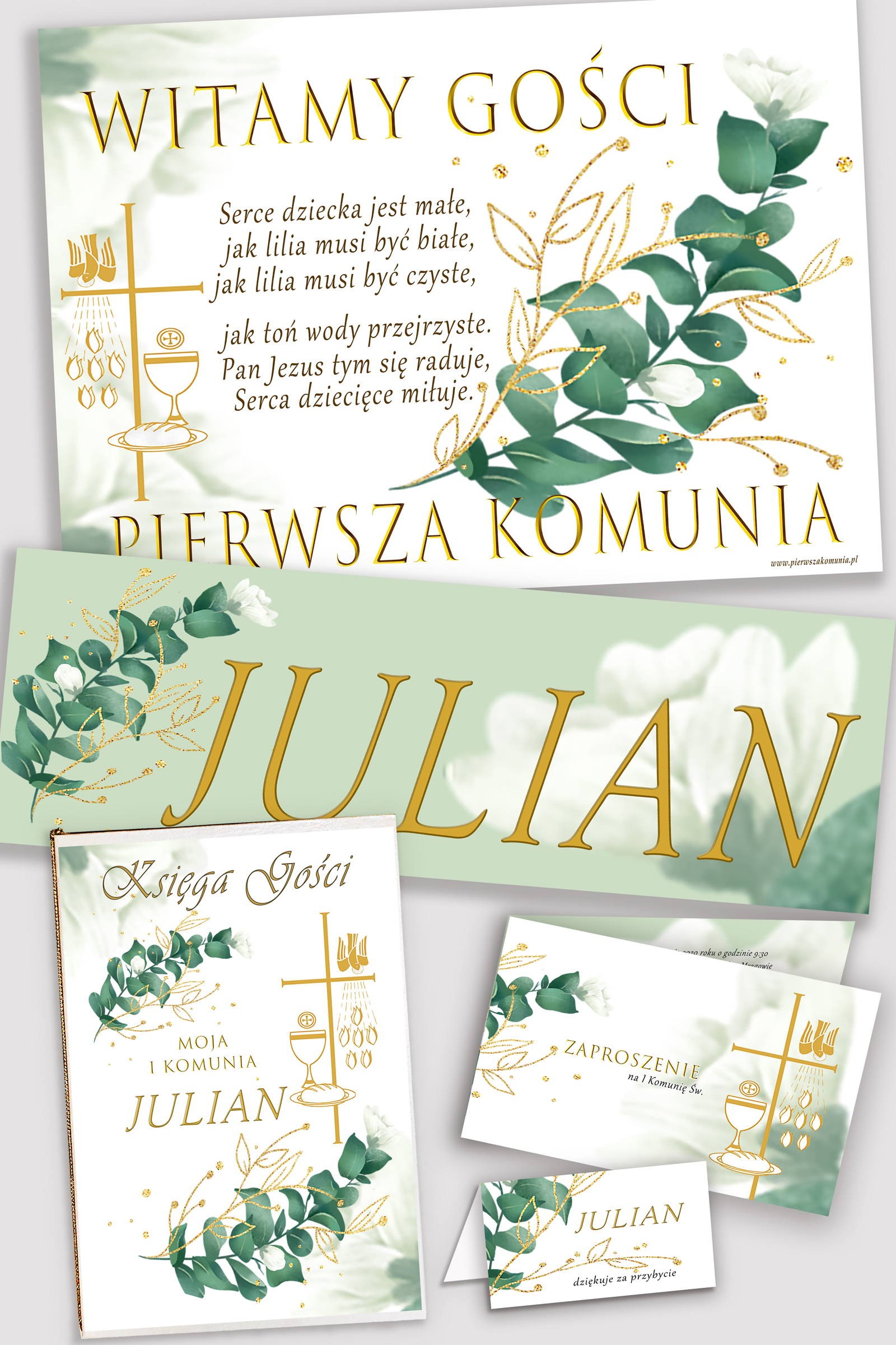 Personalizowany dekoracyjny zestaw komunijny - Biały płatek - obraz 0