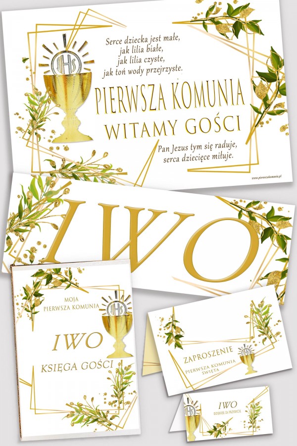 Personalizowany dekoracyjny zestaw komunijny - Złocisty wdzięk