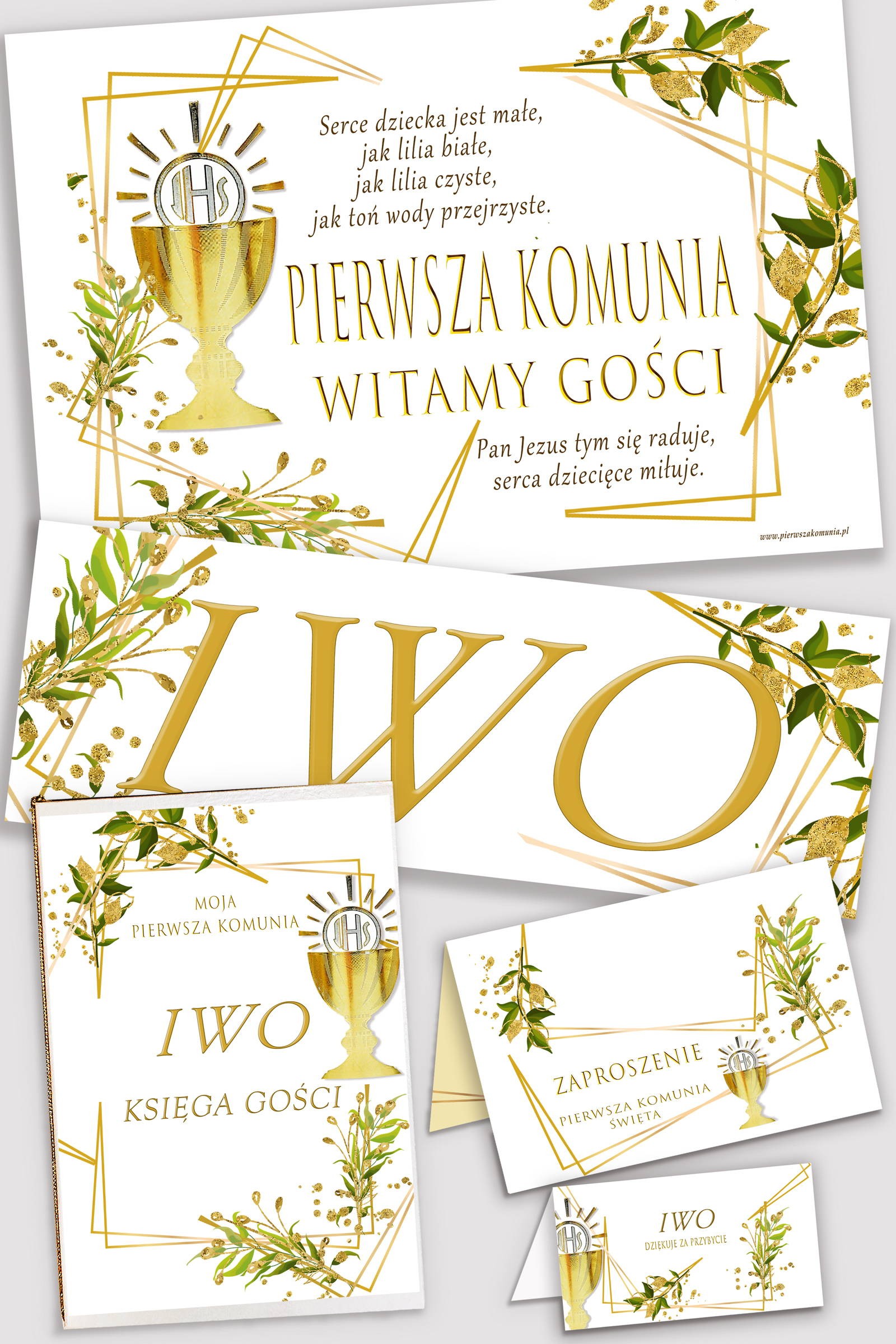 Personalizowany dekoracyjny zestaw komunijny - Złocisty wdzięk - obraz 0