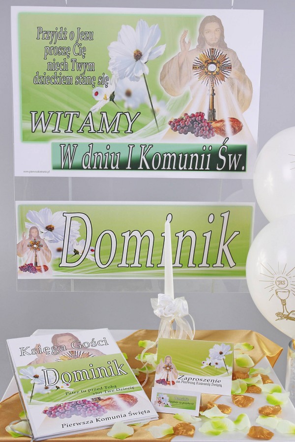 Personalizowany dekoracyjny zestaw komunijny - Bławatek