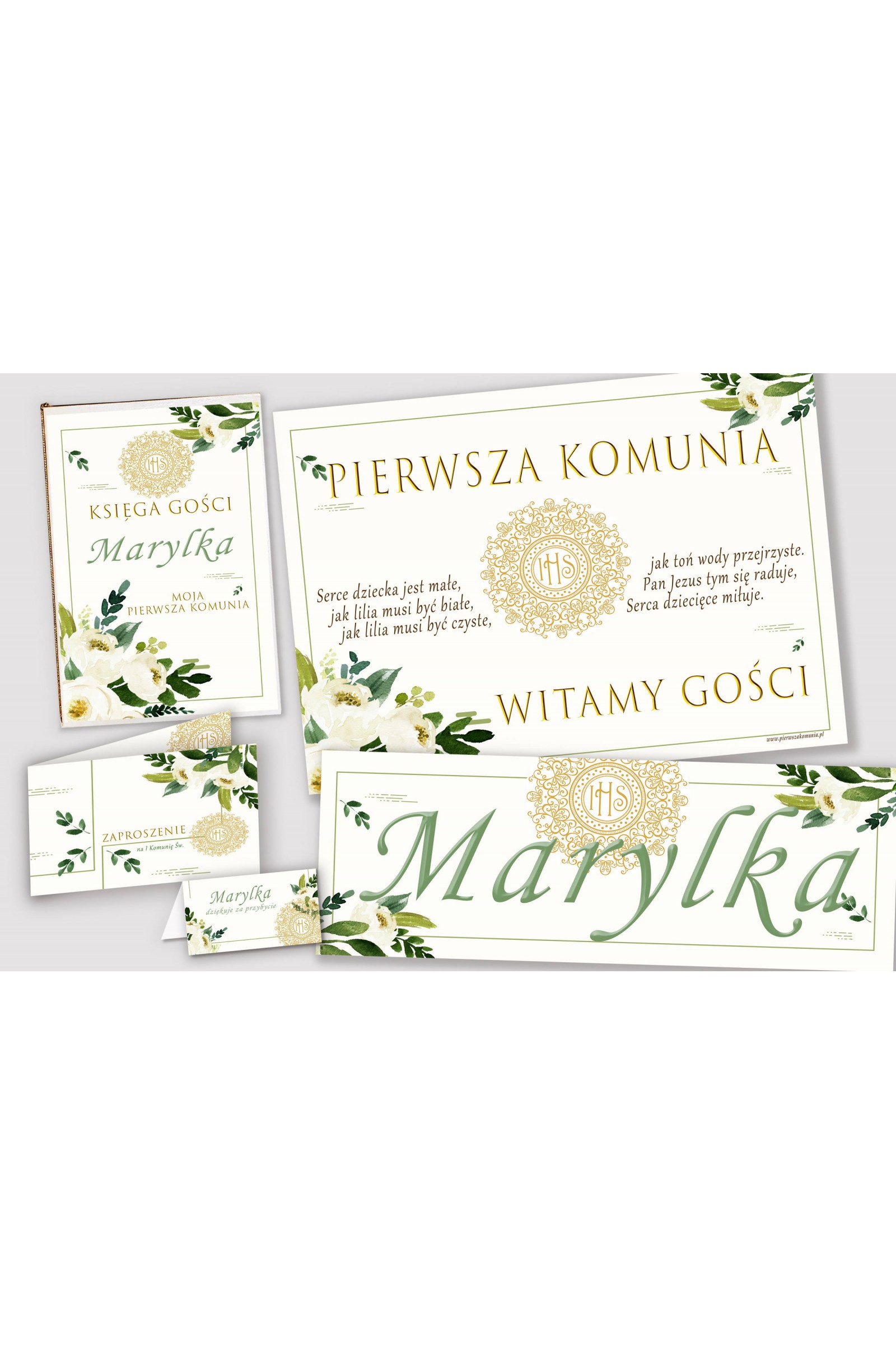 Personalizowany dekoracyjny zestaw komunijny - Biały bukiecik - obraz 1