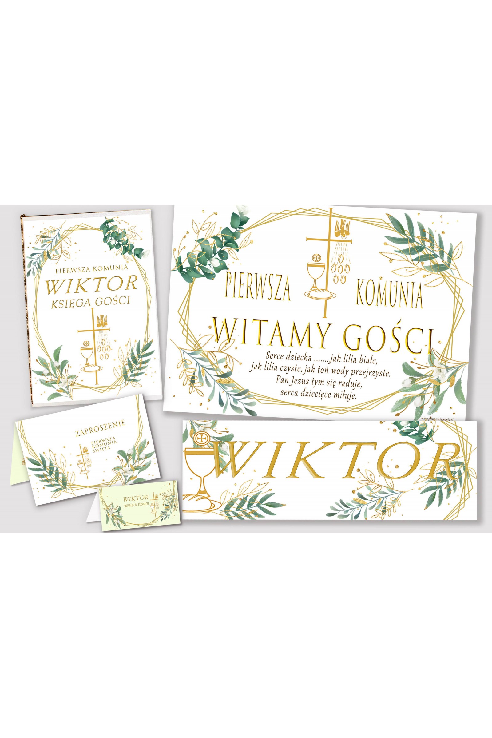 Personalizowany dekoracyjny zestaw komunijny - Złoto i gałązki - obraz 1