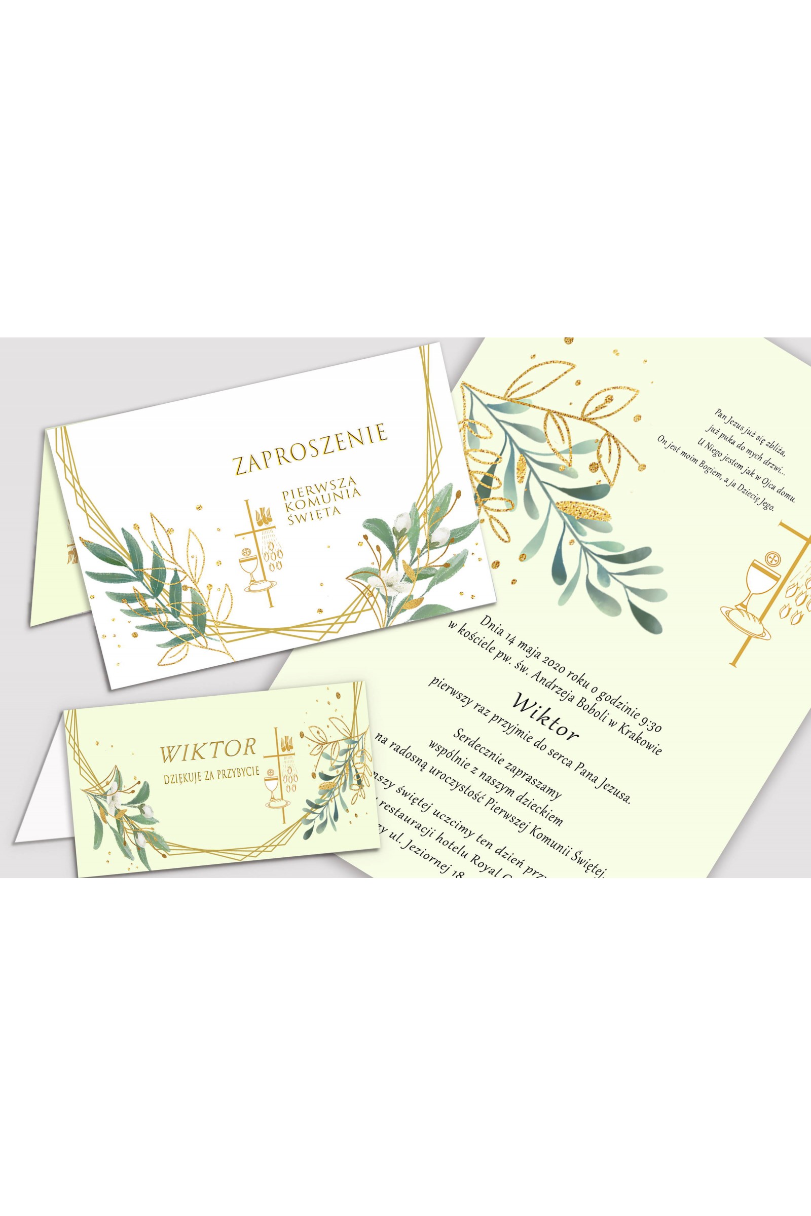 Personalizowany dekoracyjny zestaw komunijny - Złoto i gałązki - obraz 5