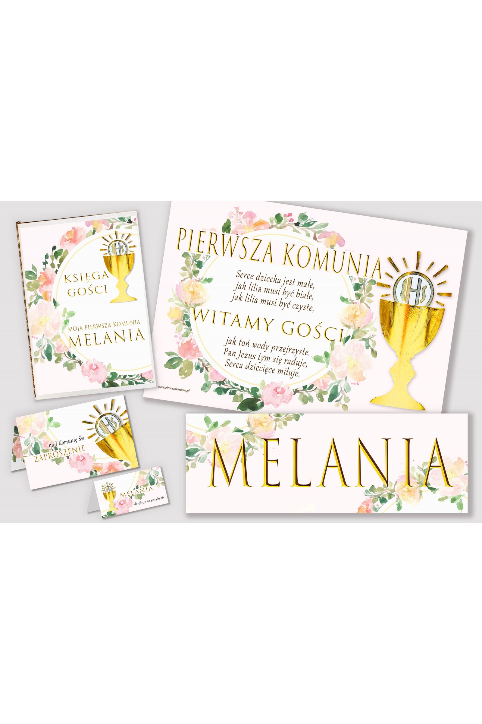 Personalizowany dekoracyjny zestaw komunijny - Akwarelka różowa - obraz 1