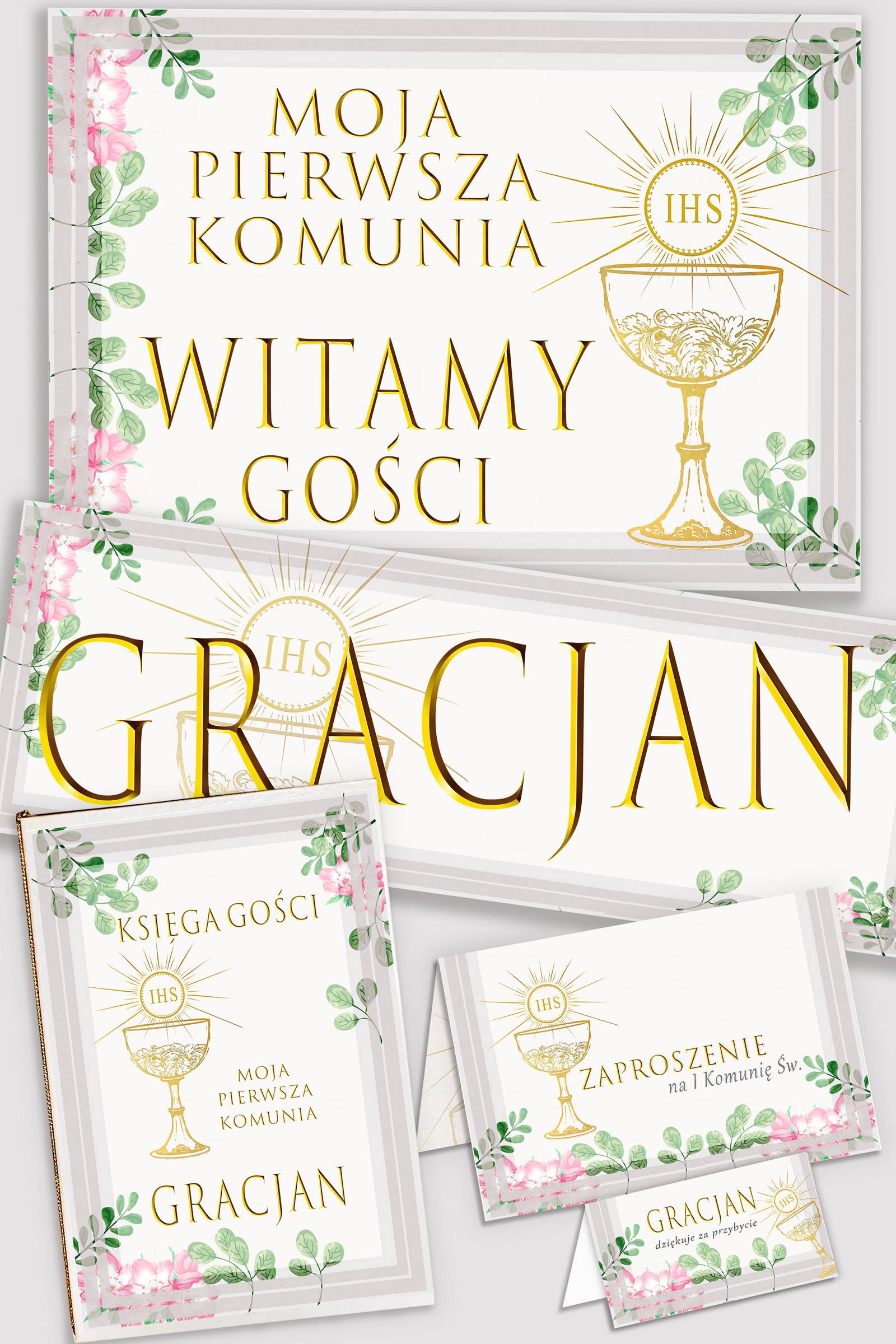 Personalizowany dekoracyjny zestaw komunijny - Fiołki akwarelka - obraz 0