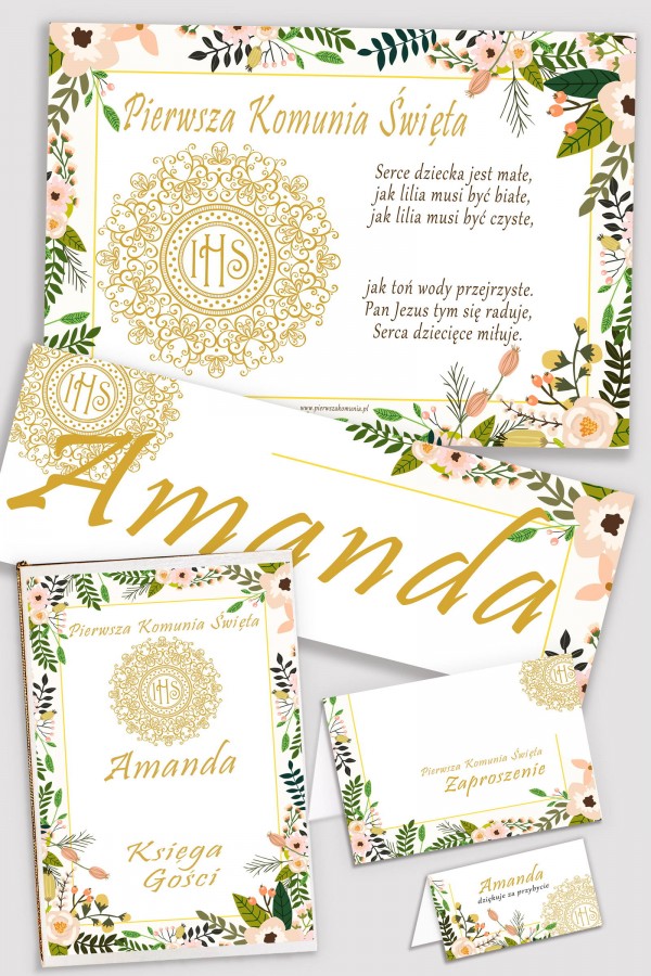 Personalizowany dekoracyjny zestaw komunijny - Pastelowe maki