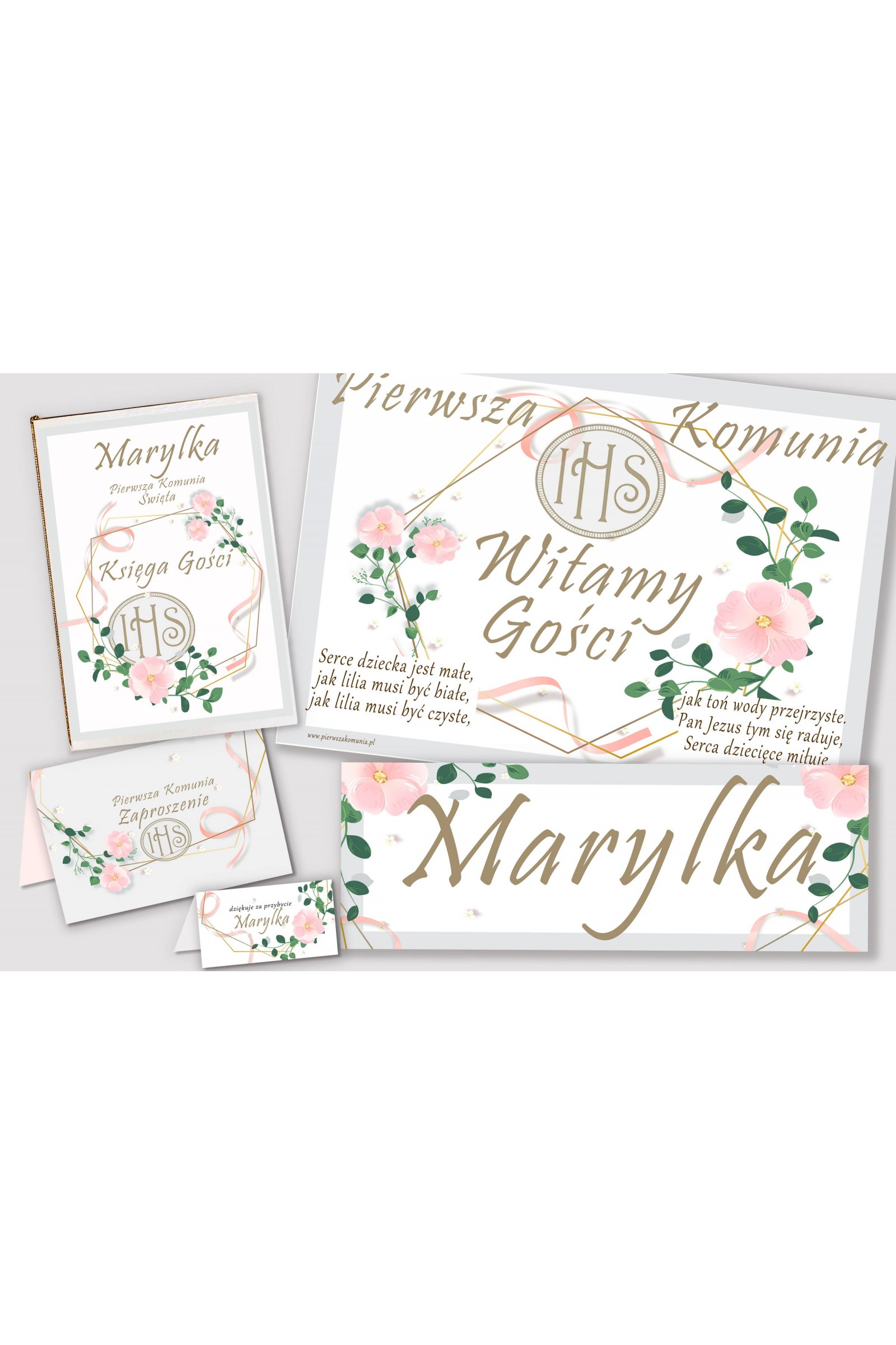 Personalizowany dekoracyjny zestaw komunijny - Różowa wstążeczka - obraz 1