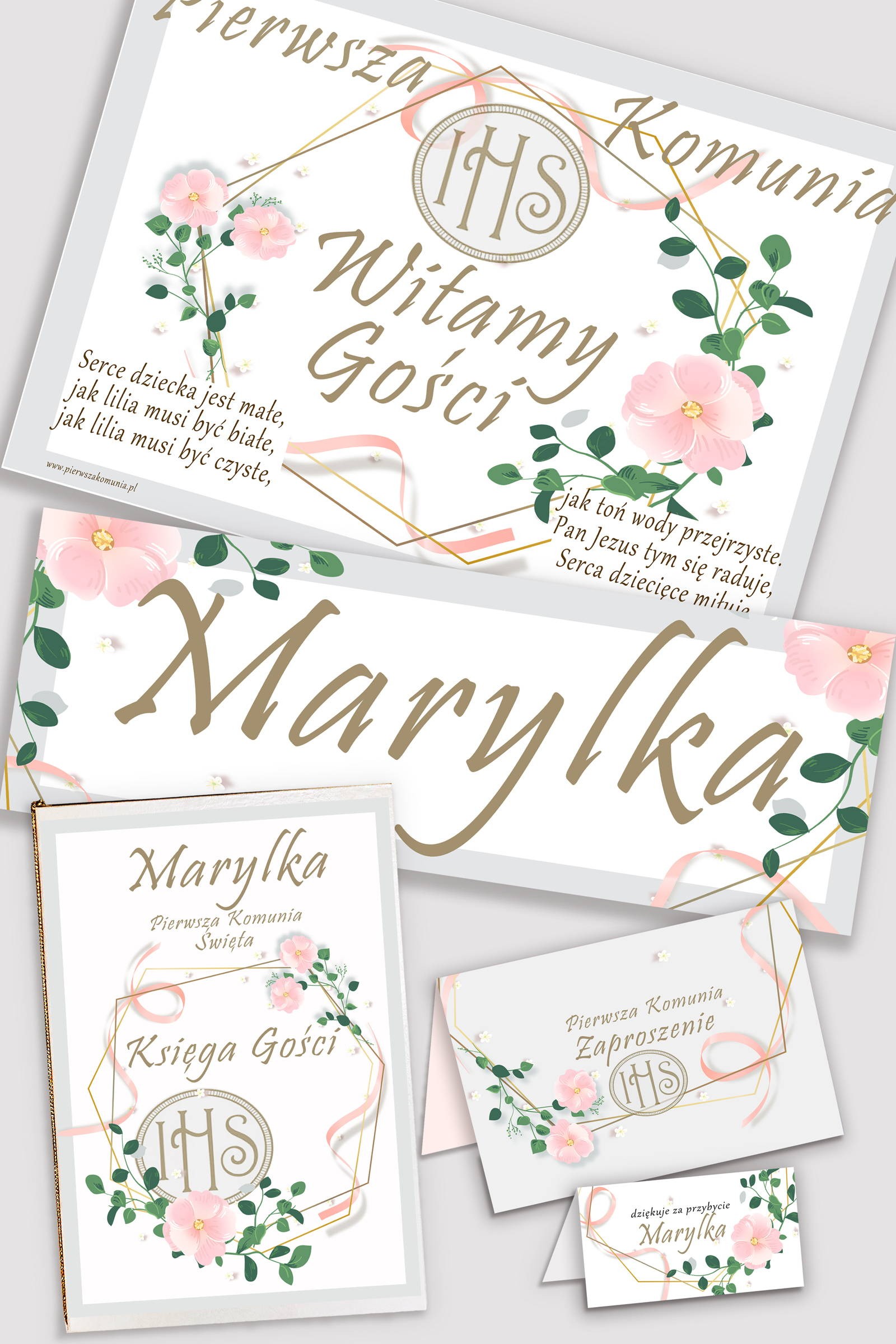 Personalizowany dekoracyjny zestaw komunijny - Różowa wstążeczka - obraz 0